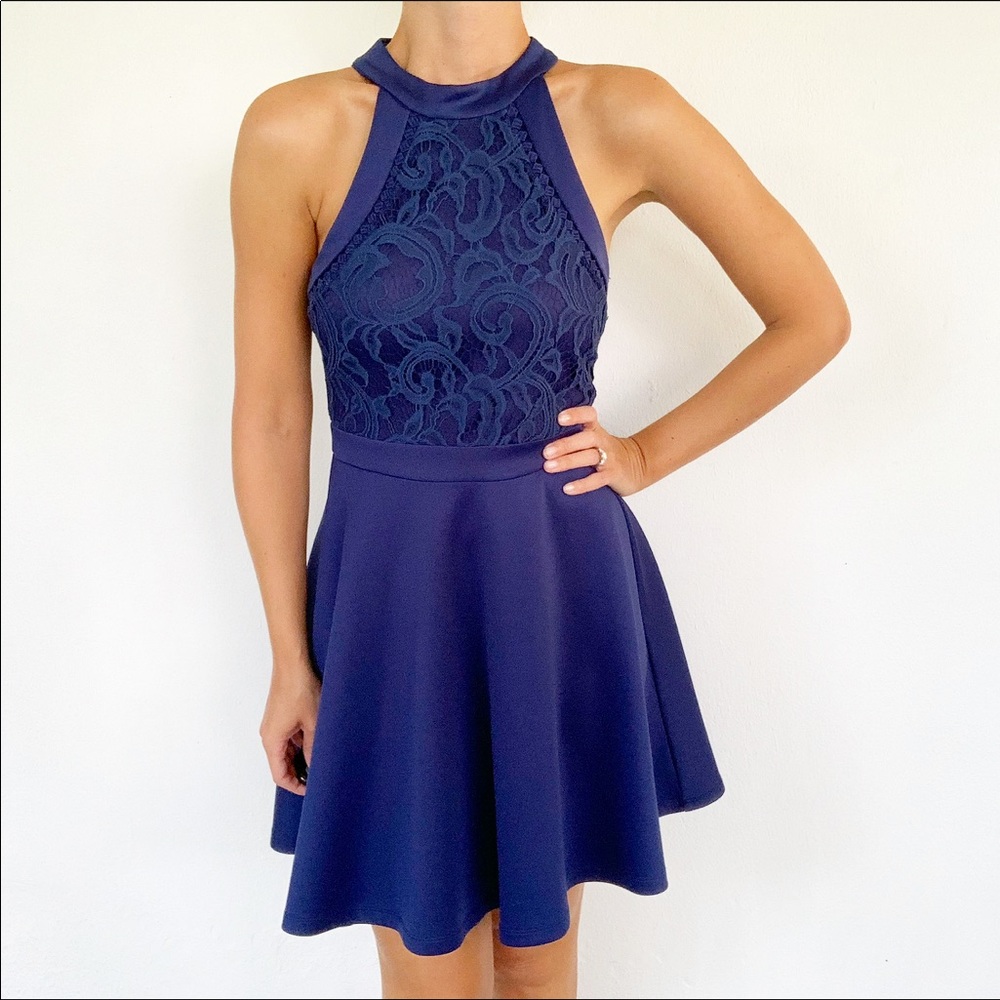 Francesca’s blue lace skater style dress size XS
